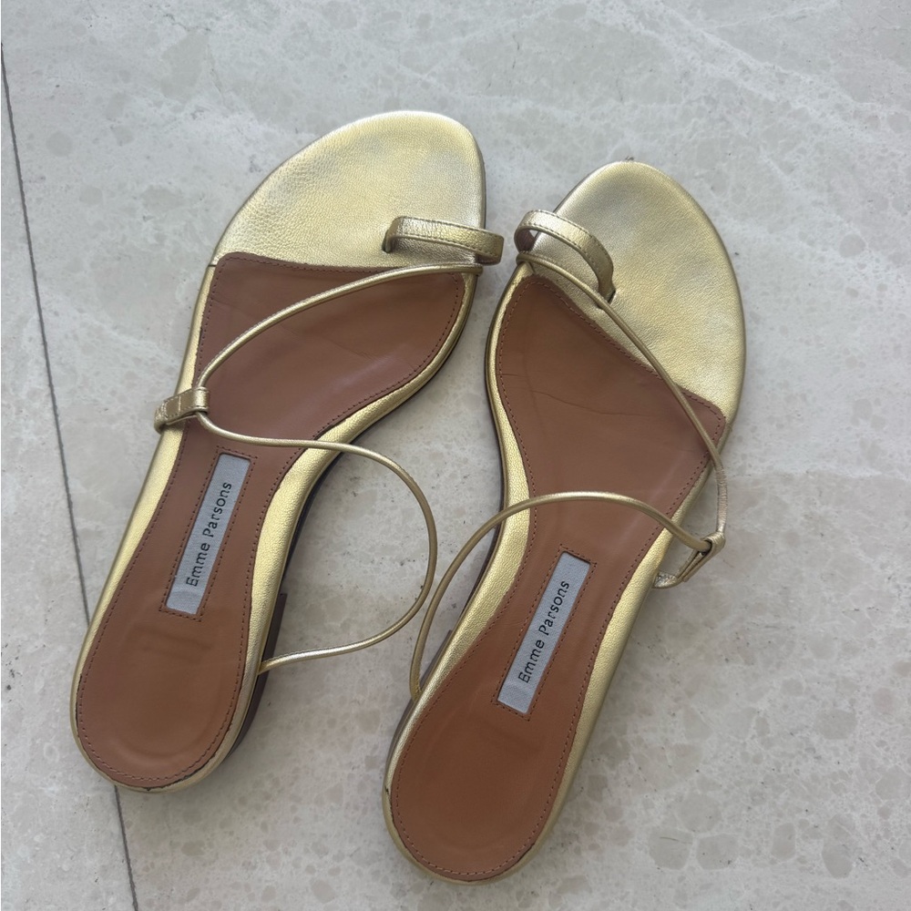 Emme Parsons Metallic Gold Leather Toe-Ring Sandals